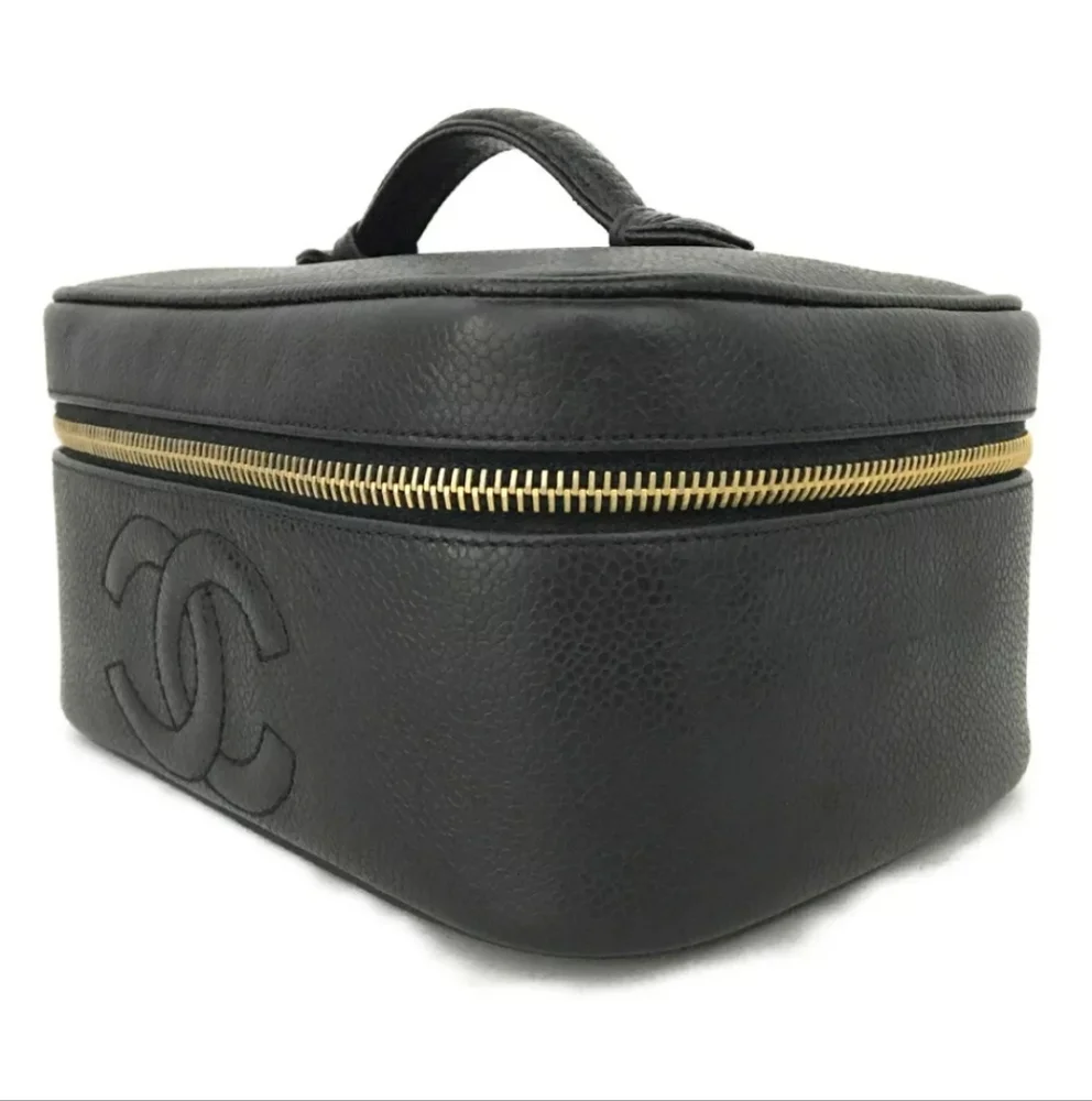 CHANEL CC Logo Grained Calfskin Cosmetics Vanity Hand Bag - Picture 4 of 12